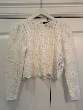 White Eyelet Lace Long-Sleeve Top